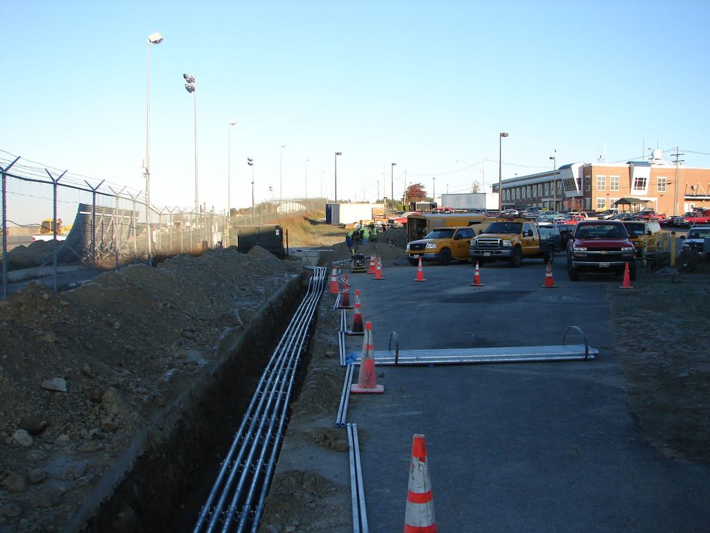 Cables being run under ground at Bangor International Airport