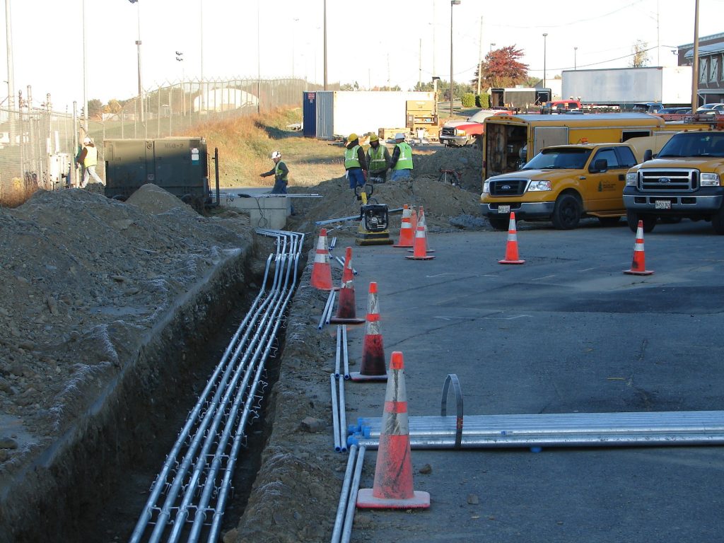 Cables being run under ground at Bangor International Airport